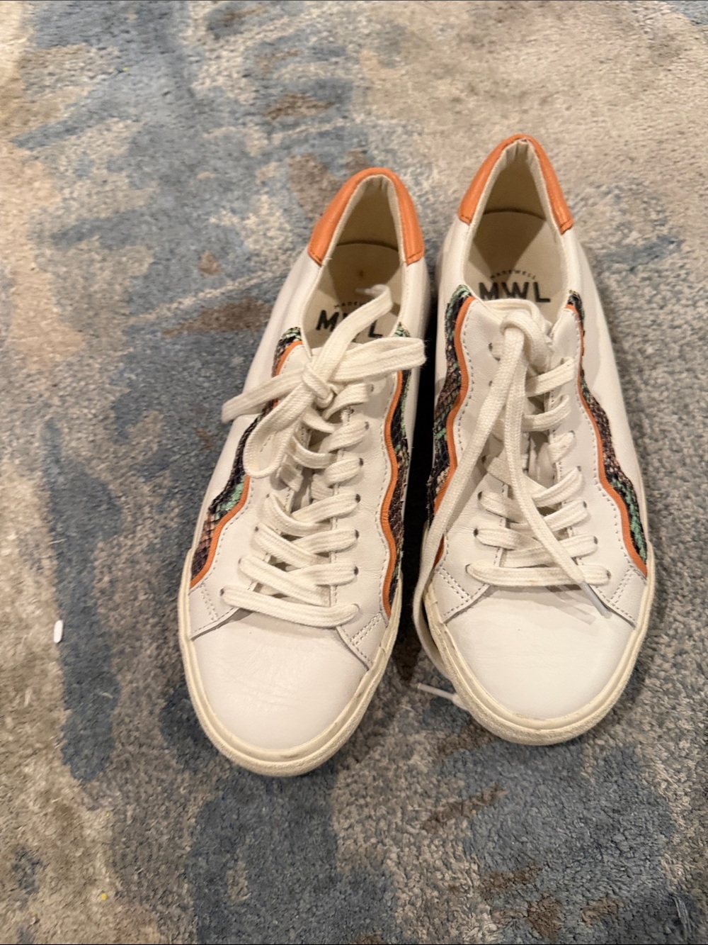 Madewell White Leather Sneakers with Orange Heel and Multicolor Trim